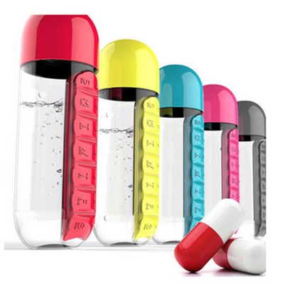 Portable Daily Pill Box Organizer w/Water Bottle