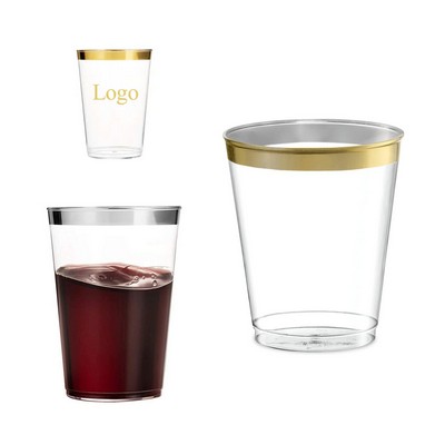 10 OZ Plastic Cups With Gold Rim