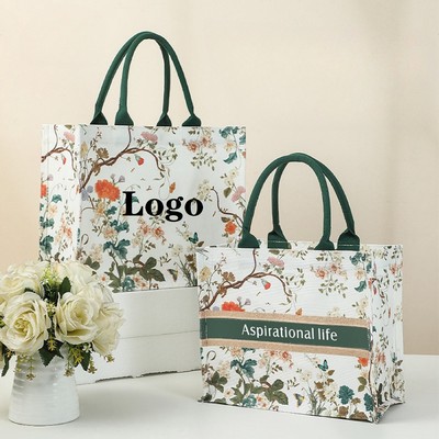 Printed Shopping Grocery Cotton Canvas Tote Bag w/ Hidden Clasp