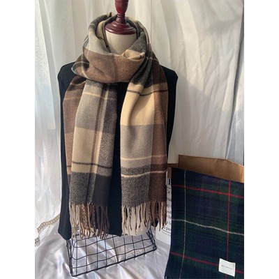 79'' Polyester Tartan Scarf Pashmina Shawls and Wraps Fringed Scarf - Woven Label