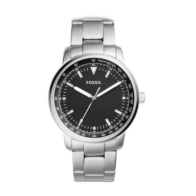 Fossil Mens Sport Silver-Tone Stainless Steel Watch Black Dial