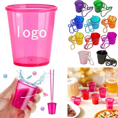 20Oz. Plastic Wine Shot Glass With Bead Necklace