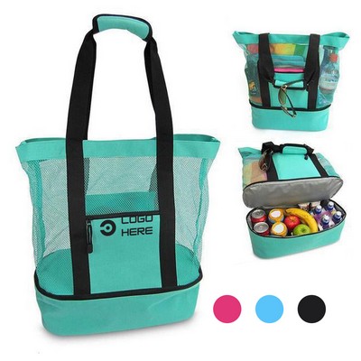 2 In 1 Multifunction Mesh Beach Bag With Cooler