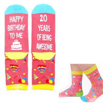 Novelty Cotton Crew Socks for Birthday