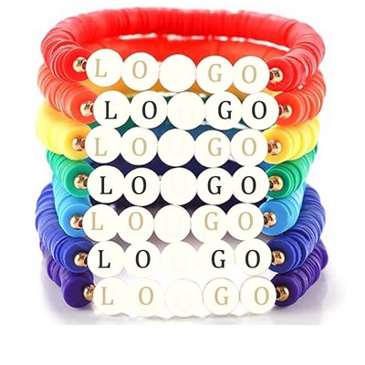 7" Custom Alphabet Clay Letter Beaded Bracelet Elastic Bohemia Charm Wristband