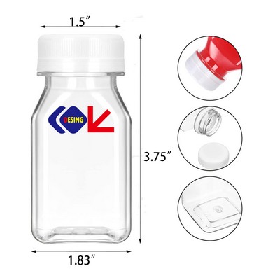 4 oz Liquid Vial Plastic Juice Bottle with Lid Reusable Clear Beverage Container