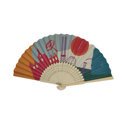 Full Color Folding Paper Fan w/Bamboo Handle