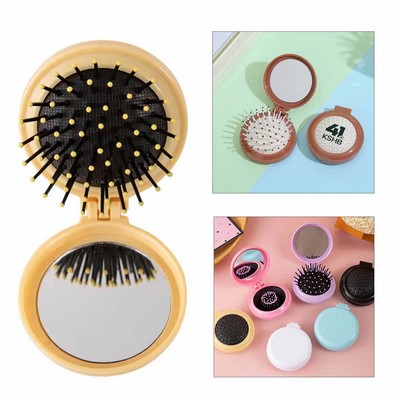 Folding Travel Hair Brush w/Mirror