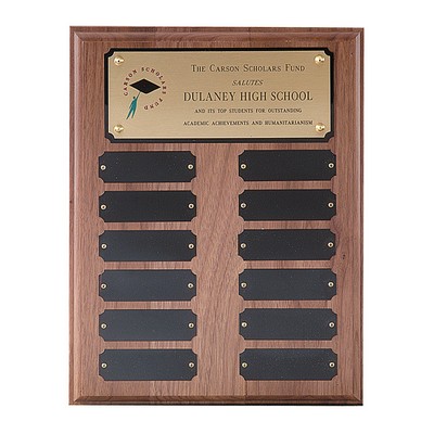 Standard Simulated Walnut Perpetual Plaque w/ 12 Plates (9"x12")