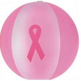 16" Inflatable 2 Alternating Opaque Color Beach Ball w/ Pink Ribbon Imprint©