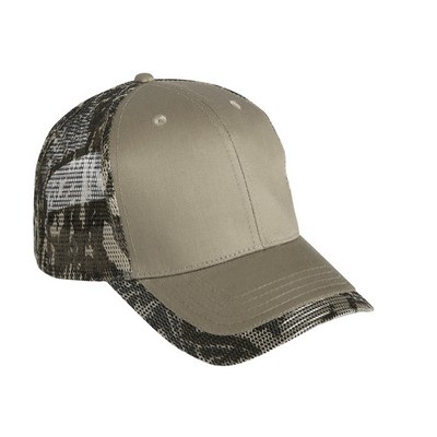 6 Panel Cotton Twill Front W / Camo Mesh Visor Edge & Back