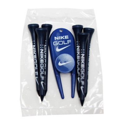 Golf Tee Poly Bag Set with 6 Tees, 1 Ball Markers & 1 Divot Tool