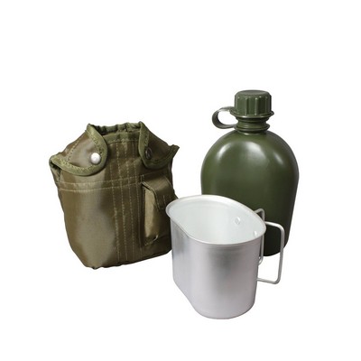 GI Type Olive Drab 1 Quart Plastic Canteen w/Cover & Cup