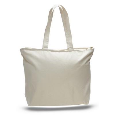 Natural Canvas Zipper Tote Bag w/ Squared Bottom - Blank (20"x15"x5")