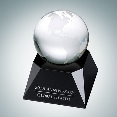 Clear Optical Crystal Ocean Globe Award w/ Black Crystal Base