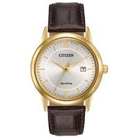 Citizen® Men's Eco-Drive Brown Leather Strap Watch w/Ivory Dial & Gold Accents