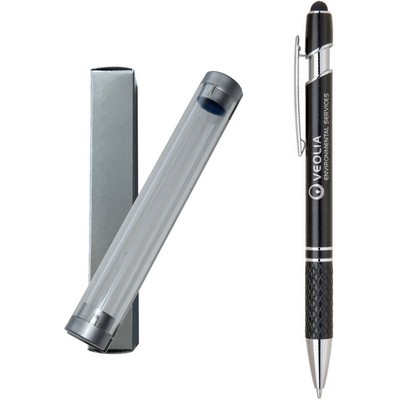 Stylus Pro Series, black stylus pen with chrome trim, diamond cut grip, in clear tube gift box