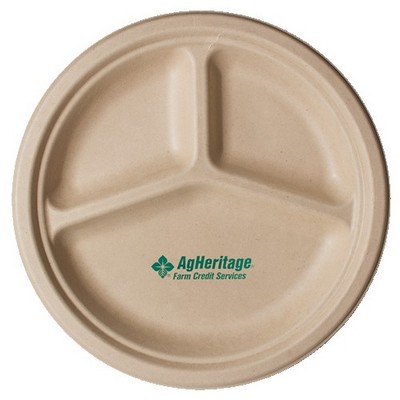 10" Kraft 3 Compartment Compostable Paper Plate