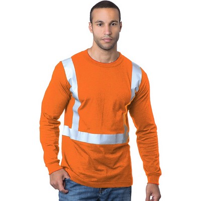 Bayside® Hi-Visibility 50/50 Long-Sleeve Crew Solid Striping Tee Shirt