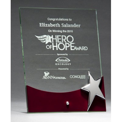 Free Standing Glass Award with Gloss Rosewood Accent