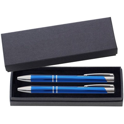 JJ Series Pen and Pencil Gift Set in Black Cardboard Paper Gift Box with Velvet lining - Blue pen