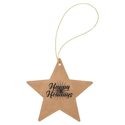 Light Brown Leatherette Star Ornament with Gold String