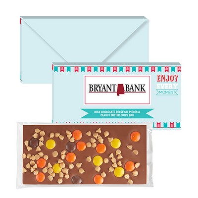 3.5 Oz Executive Belgian Chocolate Bar w/ Reese's Pieces & Peanut Butter Chips