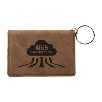 Dark Brown Leatherette Keychain ID Holder