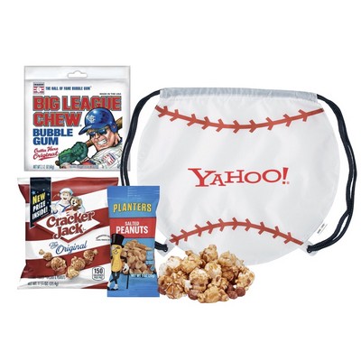 Baseball Drawstring Bag with Snacks