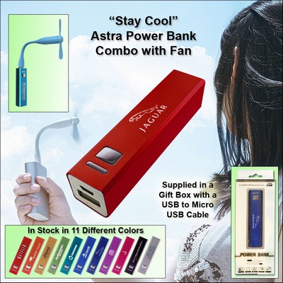 Red 1800 mAh Astra Power Bank Combo w/Fan 1800