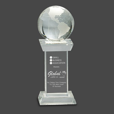 Crystal Frosted Globe Award on Square Column Base, 3"x8"H