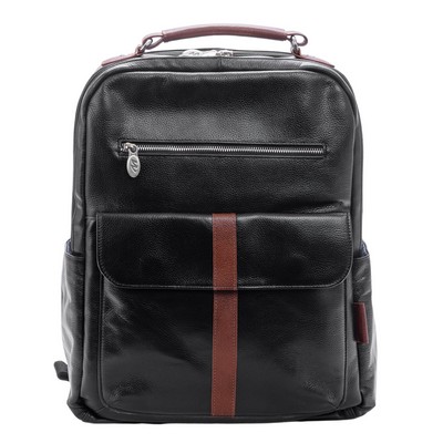 LOGAN | 17" Black Leather Two-Tone Dual-Compartment Laptop & Tablet Backpack | McKleinUSA