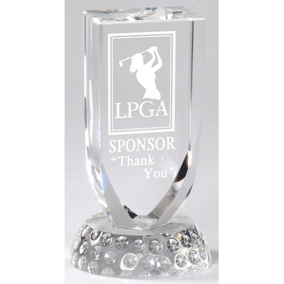 Crystal Wedge Award with Golf Ball Base, 2-3/4"x 4-3/4"H