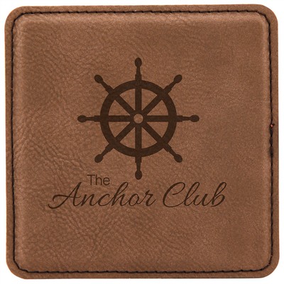 4" x 4" Square Laserable Coaster, Dark Brown Leatherette