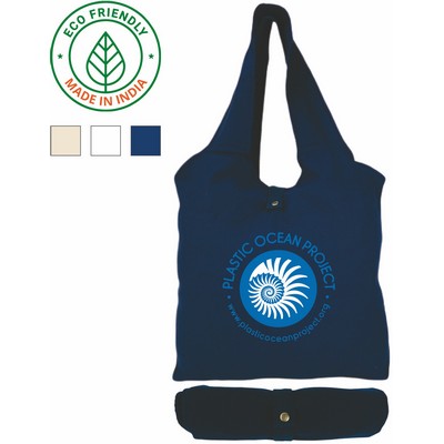 Fold & Snap Tote Bag Eco Friendly Canvas Navy Blue