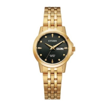 Citizen Ladies' Quartz Gold-Tone Watch w/Black Dial