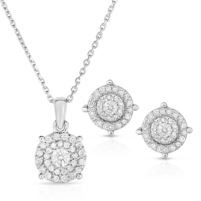 Jilco Inc. Cluster Diamond Earring & Necklace Set