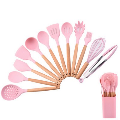 12 PCS Wooden Handle Silicone Nonstick Utensils Set