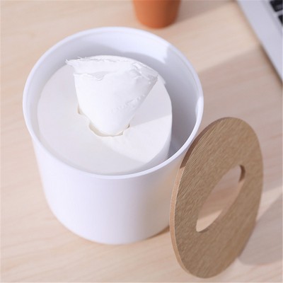 Round Wood Tissue Box