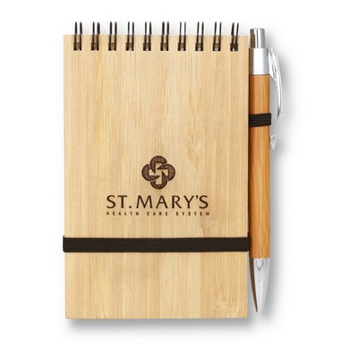 Bamboo Wire-bound Notepad w/ Bamboo Pen