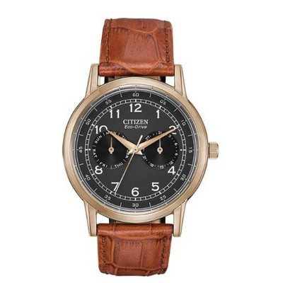 Citizen® Men's Corso Eco-Drive® Watch w/Black Dial & Brown Strap