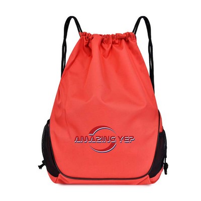 Nylon Waterproof Drawstring Backpack W/Two Extra Pockets