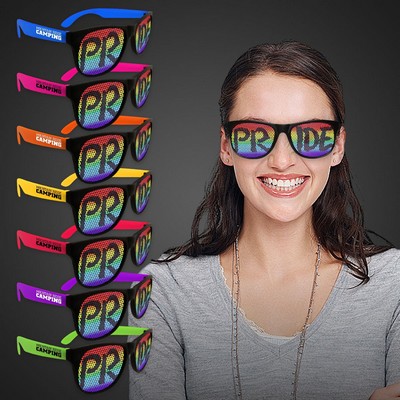 Rainbow Pride Neon Pad Printed Billboard Sunglasses w/Blue Arms