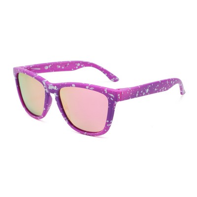 Sunglasses - Pink Mirror Lenses - Purple Paint Splatter Frames