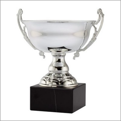 Silver Full Metal Trophy Bowl on Genuine Black Marble Base (11 1/2")