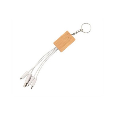 Rectangle Bamboo 3 in 1 Charging Cable/Keychain