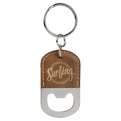 Oval Rustic/Gold Leatherette Bottle Opener Keychain