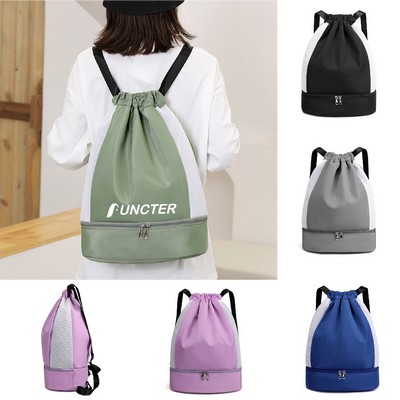 13 x 19 In Drawstring Backpack with Shoes Compartment, Dry Wet Separation Bag Large Capacity