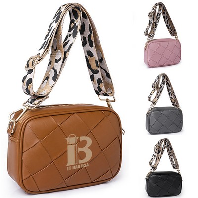 Pu Leather Woven Crossbody Bags