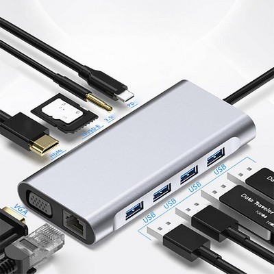 11-In-1 Usb Type C Hub 4K C To Hdmi, 3, 3.0 Ports, Sd, Vga